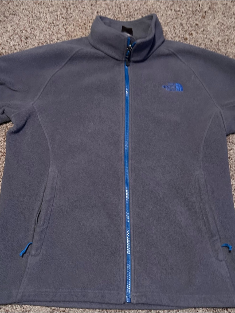 The North Face Men’s Charcoal Fleece Jacket with Blue Trim